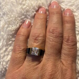 Gold and Black Enamel Ring Sz 8